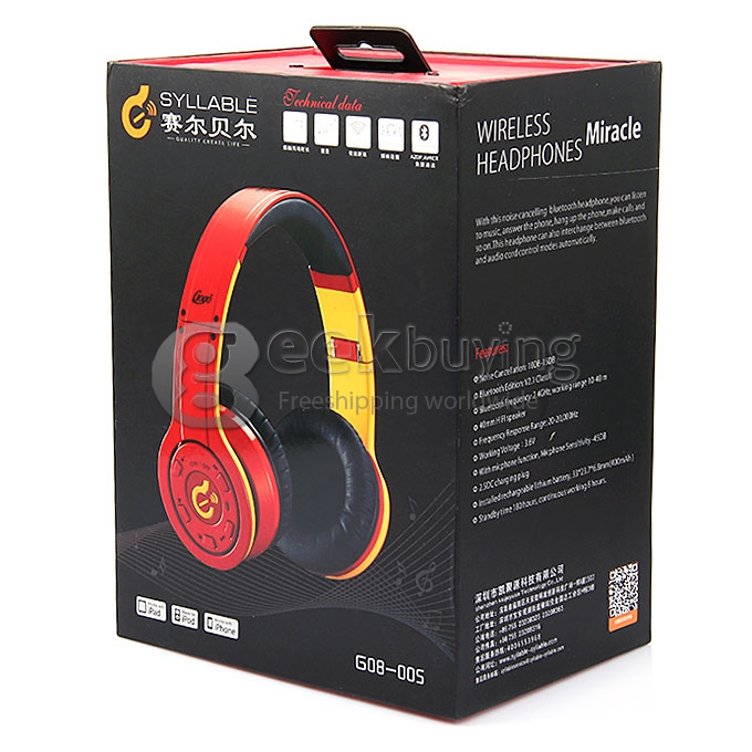 [US Stock]Syllable G08 Folding Design Wireless Bluetooth V2.1 Stereo Headphones with Mic Red + Yellow