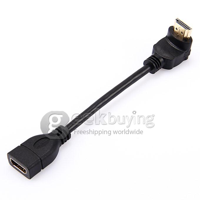 90 Degrees HDMI Male to HDMI Female Adapter Converter Connector Cable 15cm - Black