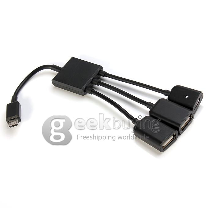 [HK Stock] 3(1*Micro USB,2*USB 2.0) in 1 Micro USB OTG Hub Host Adapter Cable for Samsung/Xiaomi/Tablets/Smartphones