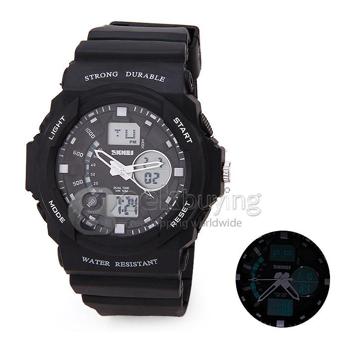 Skmei 0955 Dual Time Zone Children Outdoor Sports Multifunctional 30M Waterproof Wrist Watch - Black