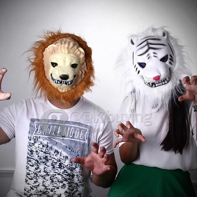 Halloween Themed Soft EVA White Tiger Mask Trick Toy Horror Props for Fancy Ball and Parties - White
