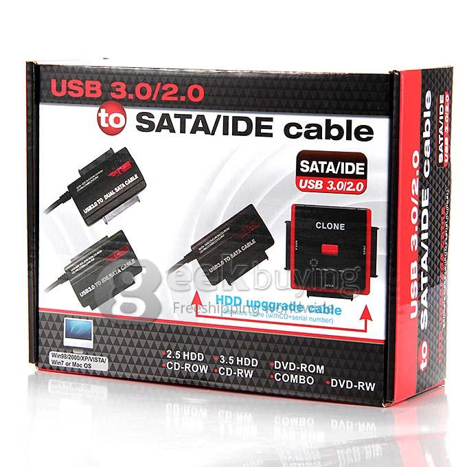 UK Plug USB3.0 / 2.0 to SATA IDE HDD Converter Adapter Cable with OTB for 2.5