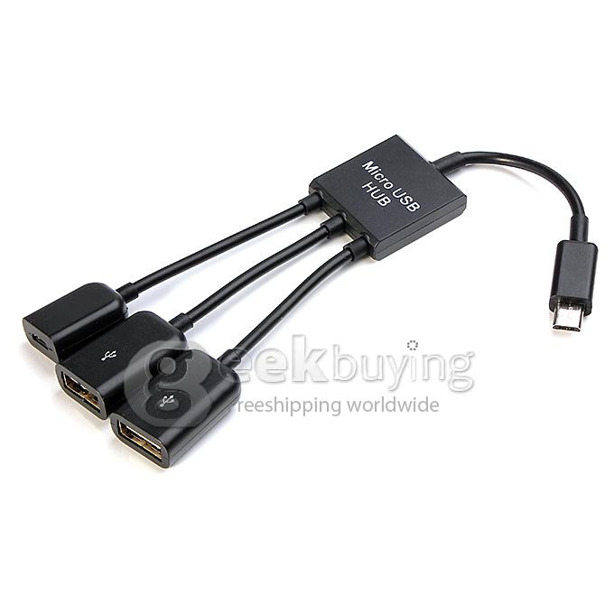 [HK Stock] 3(1*Micro USB,2*USB 2.0) in 1 Micro USB OTG Hub Host Adapter Cable for Samsung/Xiaomi/Tablets/Smartphones