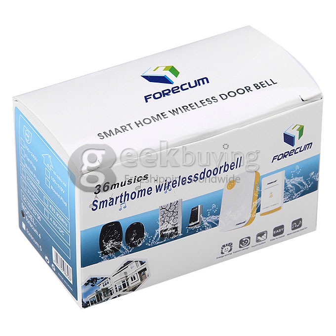Forecum Wireless Doorbell 36 Chimes 100 Meter Transmission Range Weatherproof  3*AAA (not included)