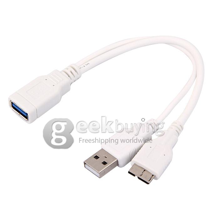 USB 3.0 Famale to Micro USB 3.0 OTG Cable with Adapter 20CM - White