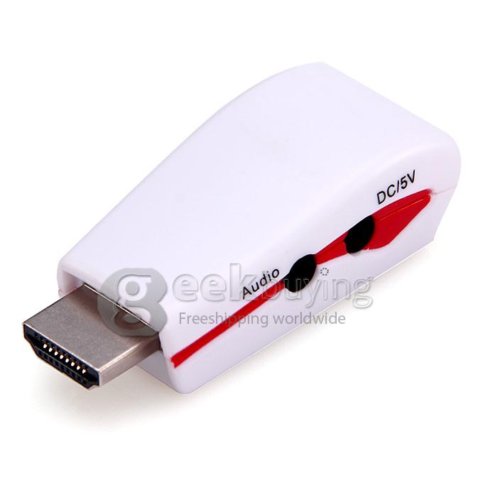 New 1080P HDMI to VGA Video Converter Box Adapter with Audio Cable for PC PS3 HDTV - Red