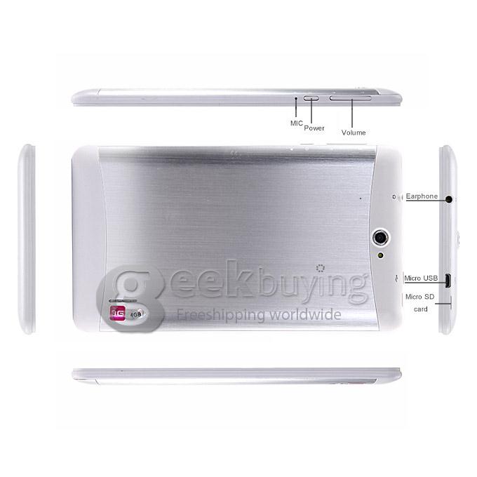 PX702 MTK8312 7 Inch 3G Phone Call Tablet PC Android 4.4 OS 4GB ROM GPS Bluetooth Phablet - Silver+White