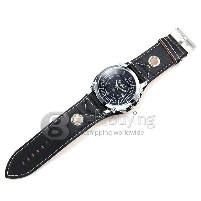 Kaladia 9150-1 Big Round Dial PU Strap Analog Quartz Dress Wrist Watch for Man - Black
