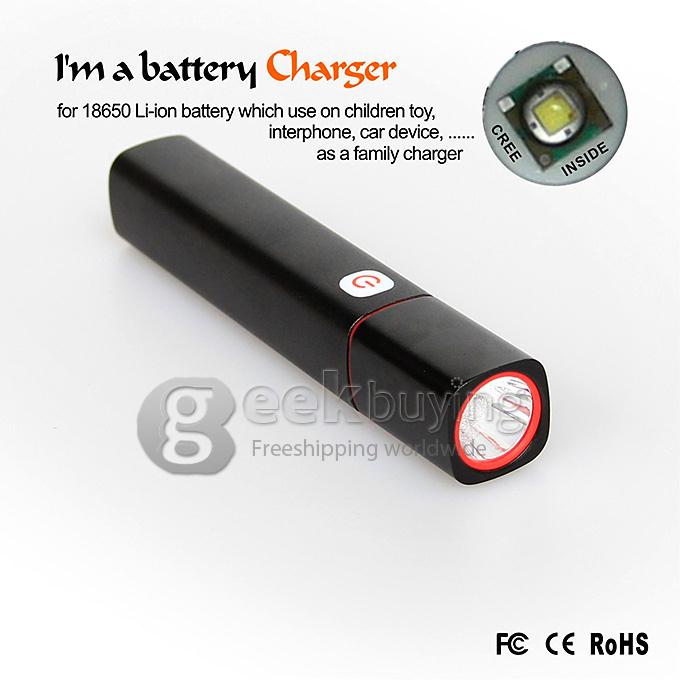 CIGAR C3 The First Aluminum Power Bank Torch with Cree LED Glare Lighting & Replaceable Battery - Black