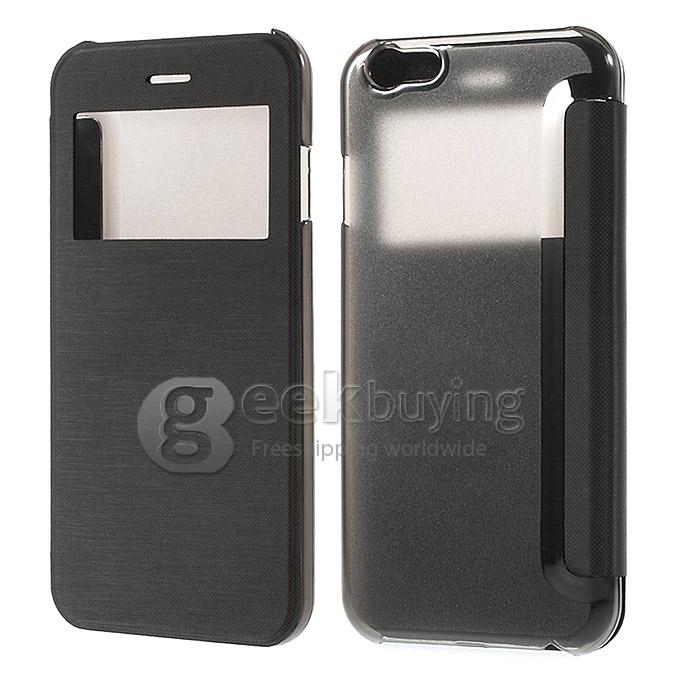 Brand View Window Front PU + Back PC Folio Leather Cover for iPhone 6 4.7 inch - Black