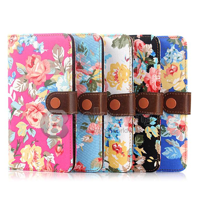 New Style Flower Pattern Wallet Leather Case Interlayer Cover for Samsung Galaxy Note 4 - Dark Blue