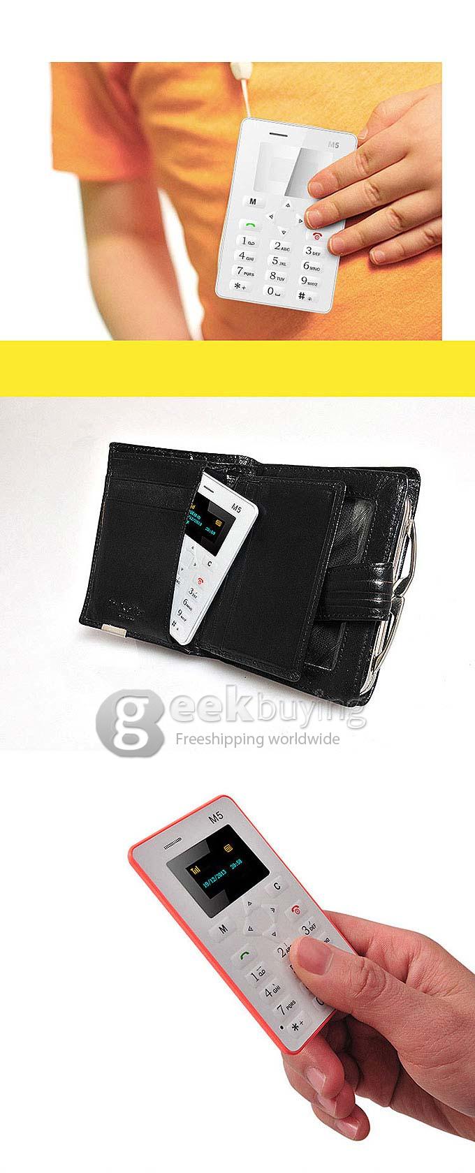 AEKU M5 4.5mm Ultra Thin Slim 1.0 inch MTK Single Core Mini Pocket Card Cell Phones Bluetooth Built-in Battery - Pink