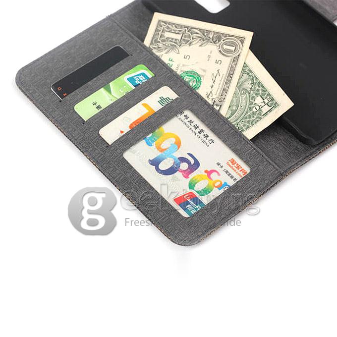 Brand New Luxury Plaid Pattern PU Wallet Stand Leather Case for Samsung Galaxy Note 4 - Brown
