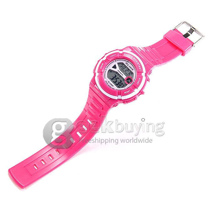 ALIKE A14103 Unisex LED Digital Quartz Rubber Strap 50 Meters Waterproof Sport Utility Wrist Watch - Pink