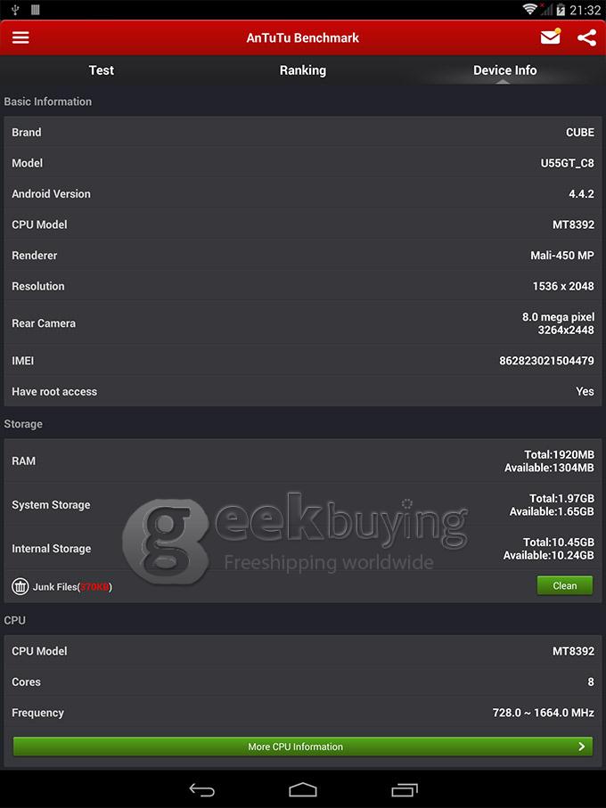 Cube TALK79 U55GT-C8 MTK8392 Octa Core 1.7GHz 7.85 Inch Android 4.4 OS IPS Retina 2048*1536 3G/Bluetooth/GPS 2GB+16GB Tablet PC