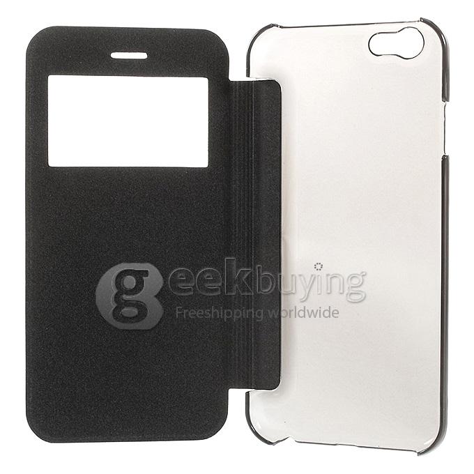 Brand View Window Front PU + Back PC Folio Leather Cover for iPhone 6 4.7 inch - Black