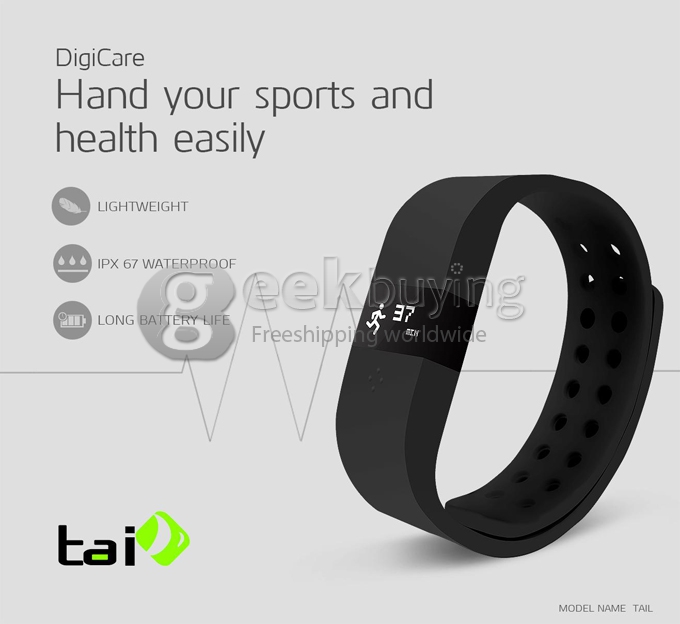 Digicare ERI Bluetooth 4.0 Smart Bracelet Wristband IP67 Heart Rate Monitor Smartband Thermometer Fitness Tracker - Dark Green