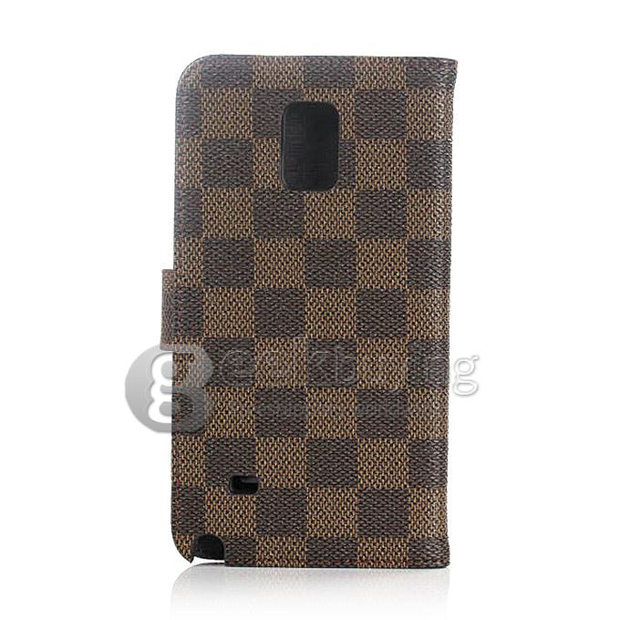 Brand New Luxury Plaid Pattern PU Wallet Stand Leather Case for Samsung Galaxy Note 4 - Brown