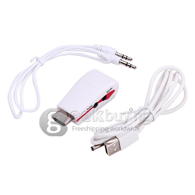 New 1080P HDMI to VGA Video Converter Box Adapter with Audio Cable for PC PS3 HDTV - Red