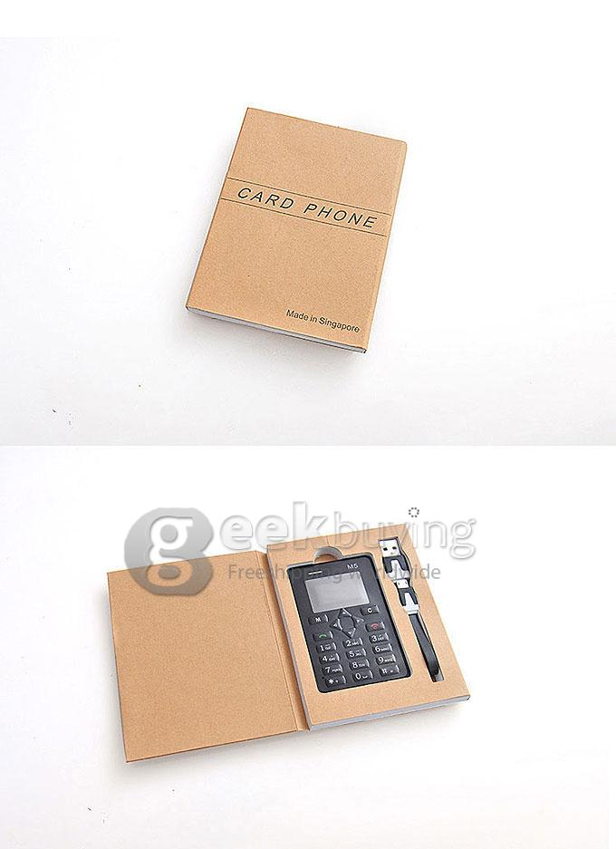 AEKU M5 4.5mm Ultra Thin Slim 1.0 inch MTK Single Core Mini Pocket Card Cell Phones Bluetooth Built-in Battery - Black