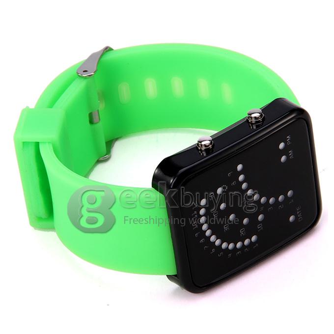 Color Band 29 Blue and Red LED Sector Pattern LED PU Strap Wrist Watch for Woman - Green