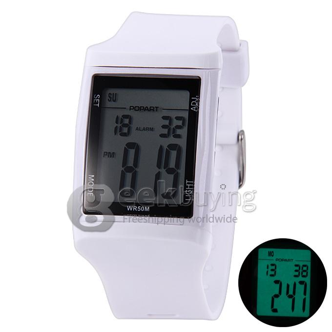 POPART POP-766 Popart 766 Rectangle Dial Digital Display Time Green LED Wrist Watch - White