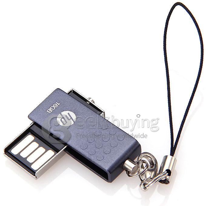 HP V115W Rotatable Design 16GB USB 2.0 High Speed Flash Drive U Disk Memory Stick USB Drive with Keychain - Dark Grey