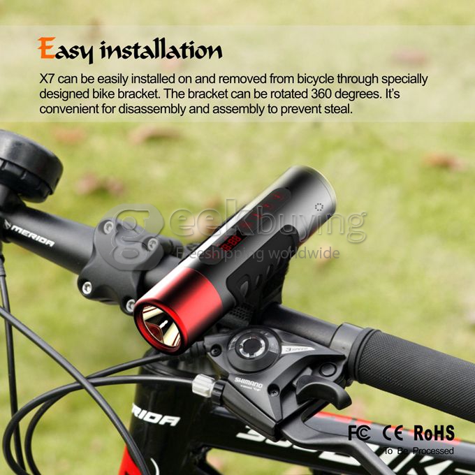 [HK Stock] X7 Multi-function Cree XPE-R3 LED 350LM 5-Mode Flashlight / Bicycle Lamp / Sport Speakers / MP3 Player / FM Radio Waterproof with Bike Holder
