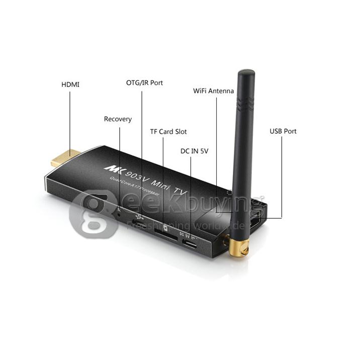 MK903V RK3288 Quad Core 1.8GHz Android 4.4 Mini TV Box Dongle Stick HDMI HDD Player 2G/16G 2.4G/5G WIFI Bluetooth 4.0 - Black