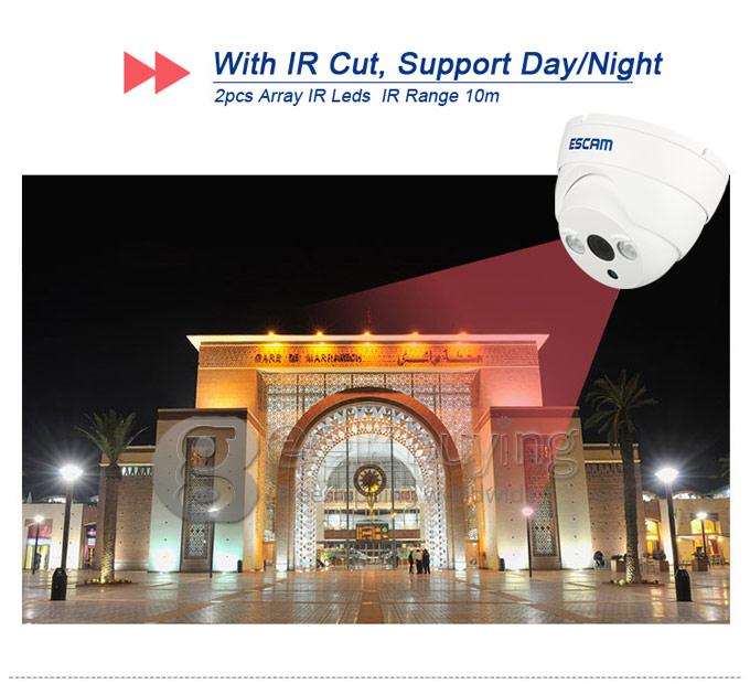 ESCAM QD530 HD 720P P2P ET Type Dome IP Camera ONIVF Smart Phone View 2 Array IR Nightvision