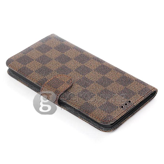 Brand New Luxury Plaid Pattern PU Wallet Stand Leather Case for Samsung Galaxy Note 4 - Brown