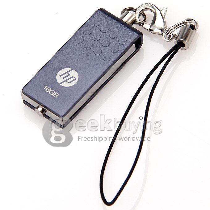HP V115W Rotatable Design 16GB USB 2.0 High Speed Flash Drive U Disk Memory Stick USB Drive with Keychain - Dark Grey