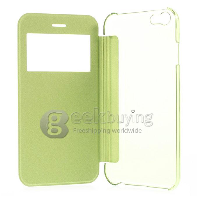 Brand View Window Front PU + Back PC Folio Leather Cover for iPhone 6 4.7 inch - Green