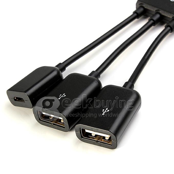 [HK Stock] 3(1*Micro USB,2*USB 2.0) in 1 Micro USB OTG Hub Host Adapter Cable for Samsung/Xiaomi/Tablets/Smartphones