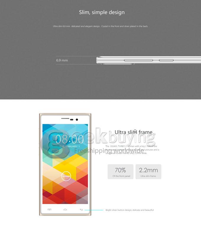 DOOGEE TURBO2 DG900 FHD 5.0Inch MTK6592 Octa Core 1.7GHz Smartphone Android 4.4 OS 2GB RAM 18.0MP Gorilla Glass 3-White with Golden Frame