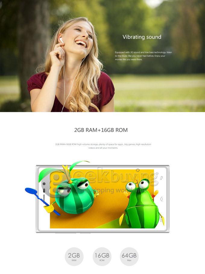 DOOGEE TURBO2 DG900 FHD 5.0Inch MTK6592 Octa Core 1.7GHz Smartphone Android 4.4 OS 2GB RAM 18.0MP Gorilla Glass 3-White with Golden Frame