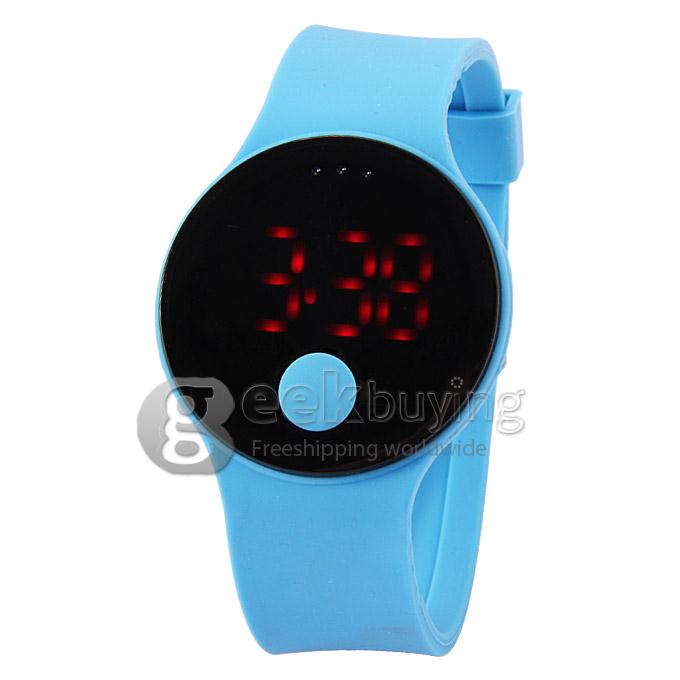 Unisex Rubber Band LED Digital Wrist Watch Timepiece with Touch Button - Shallow Blue 