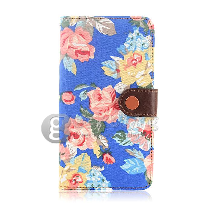 New Style Flower Pattern Wallet Leather Case Interlayer Cover for Samsung Galaxy Note 4 - Dark Blue