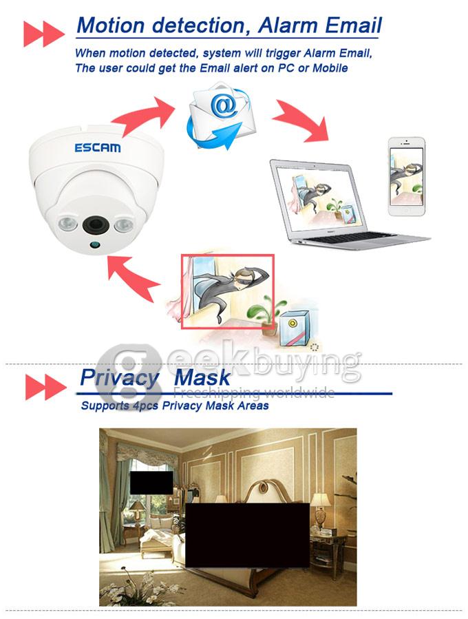 ESCAM QD530 HD 720P P2P ET Type Dome IP Camera ONIVF Smart Phone View 2 Array IR Nightvision