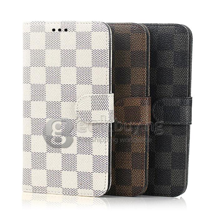 Brand New Luxury Plaid Pattern PU Wallet Stand Leather Case for Samsung Galaxy Note 4 - Brown