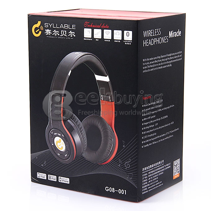 [HK Stock] Syllable G08 Folding Design Wireless Bluetooth V2.1 Stereo Headphones with Mic Black