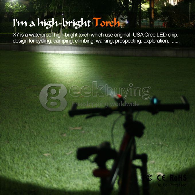 [HK Stock] X7 Multi-function Cree XPE-R3 LED 350LM 5-Mode Flashlight / Bicycle Lamp / Sport Speakers / MP3 Player / FM Radio Waterproof with Bike Holder