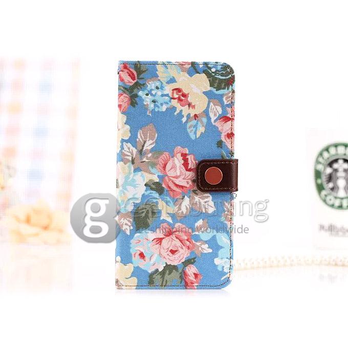 New Style Flower Pattern Wallet Leather Case Cover for iPhone 6 Plus - Light Blue