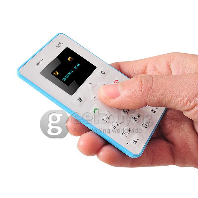 AEKU M5 4.5mm Ultra Thin Slim 1.0 inch MTK Single Core Mini Pocket Card Cell Phones Bluetooth Built-in Battery - Blue