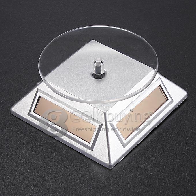 300g Load Solar Powered Rotation Turntable Jewelry Display Plate Desinger Rotary Jewelry Showcase Stand - Silver