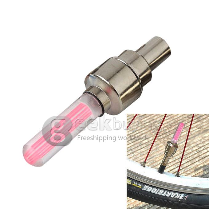 Bicycle Valve Glo-Sticks Type Cap Light Wind-Fire Rings Lamp Battery Included for Woods Valve & Schrader Valve - Red