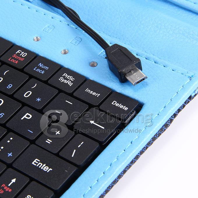 Universal Micro USB Keyboard Leather Case for 7 Inch Tablet PC - Blue