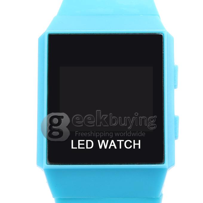 Unisex LED Digital Bright Colorful Square Case Silicone Strap Quartz Wrist Watch - Blue 