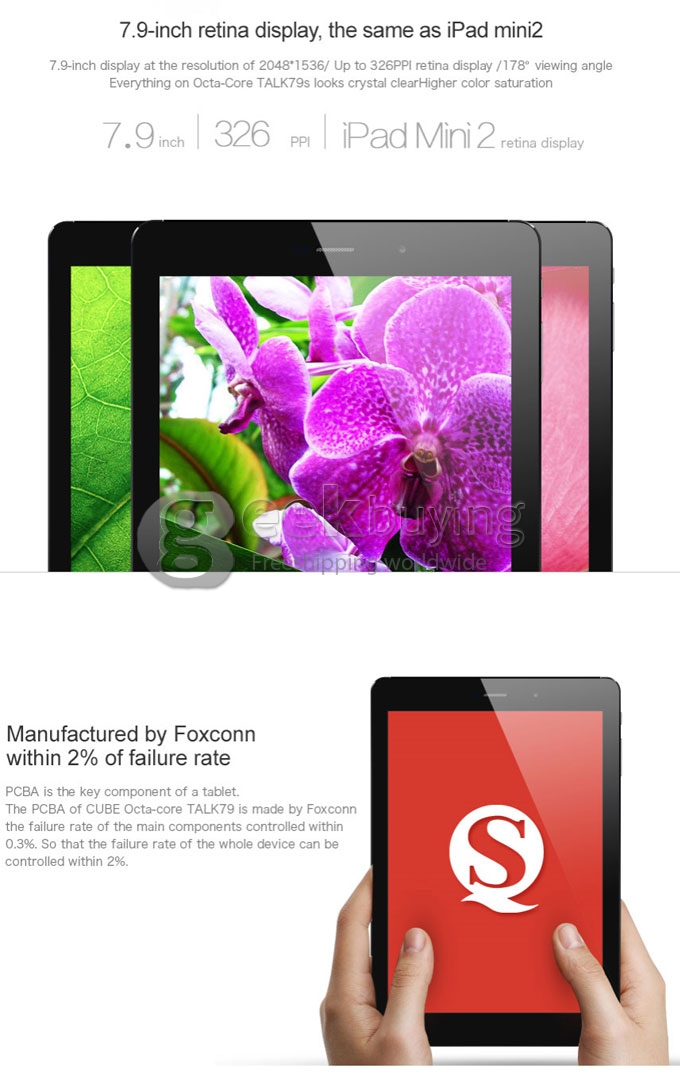 Cube TALK79 U55GT-C8 MTK8392 Octa Core 1.7GHz 7.85 Inch Android 4.4 OS IPS Retina 2048*1536 3G/Bluetooth/GPS 2GB+16GB Tablet PC
