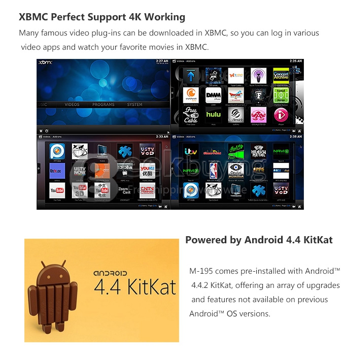 M-195 RTD1195 Android 4.4 TV Box 1G/8G H.265 DOLBY 7.1ch Passthrough